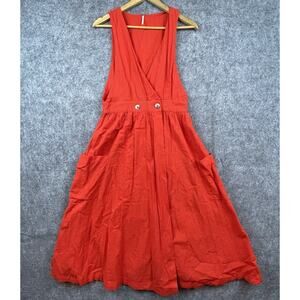 Free People Dress Womens Small Red Pinafore Maxi Peasant Cottage Prairie Country